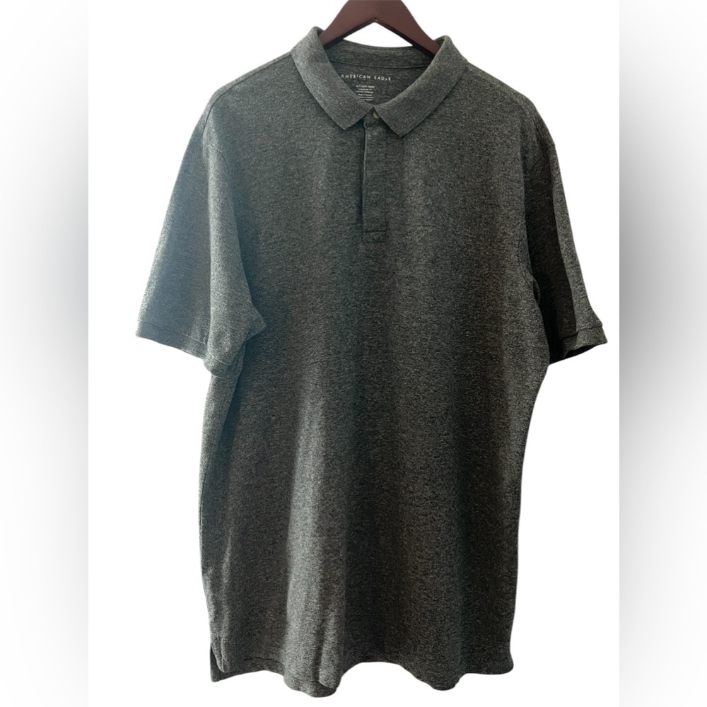 AE American Eagle Men’s Short Sleeve Gray Polo Shirt 100% Cotton Size XLT